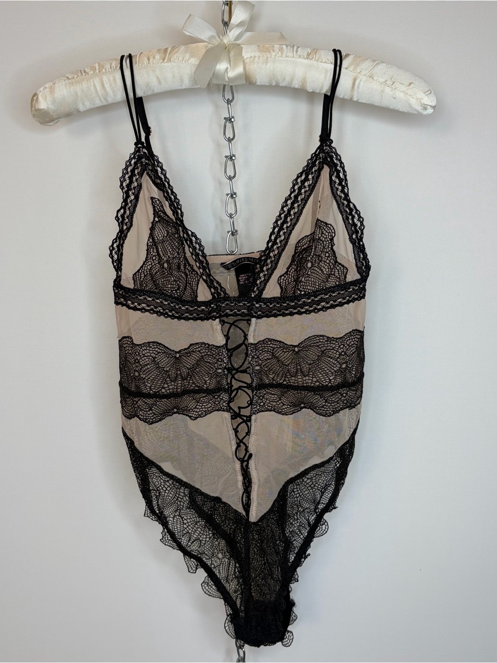 Victoria's Secret Black Lace Bodysuit with Nude Mesh